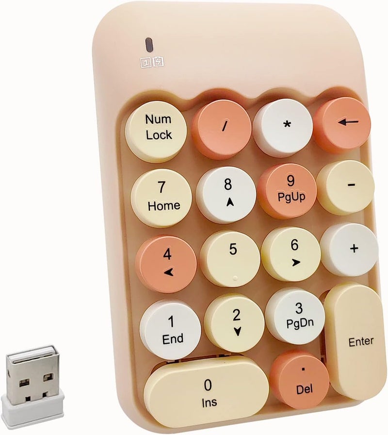 Seaciyan Wireless Number Pad, Ergonomic Cute Colorful Retro Mini Portable Numeric Keypad, 2.4G Cordless External Keyboard for Computer, Laptop (Milk Tea) - Image 1
